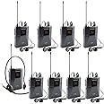 EXMAX UHF-938 UHF Acoustic Transmission Wireless Headset Microphone Audio Tour Guide System for Church Churches Translation Teaching Travel Simultaneous Interpretation(1 Transmitter and 8 Receivers)