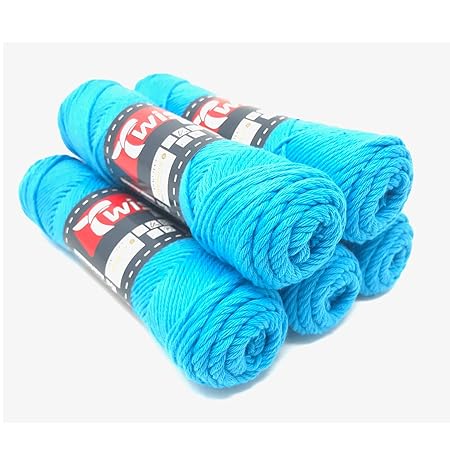 TWISTER Häkelgarn Curly Türkis Baumwollgarn zum Stricken Häkeln Basteln 5x50g
