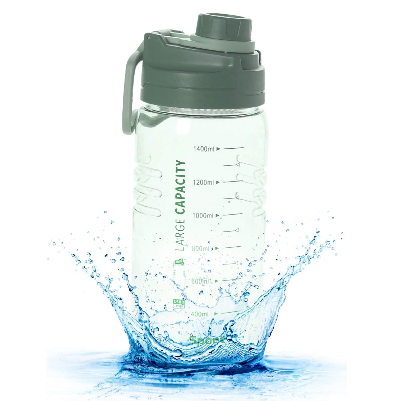 Sports Water Bottle High temperature and drop resistance - 1.5L, Tritan Plastic Eco-Friendly Drink Bottles with Filter & Time Marker, One Click Flip Lid, for School, Gym, Hiking, Bicycle