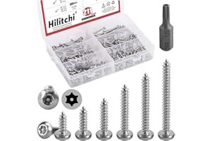 Hilitchi 210 Pcs #8 Stainless Steel Button Head Torx Sheet Metal Screws Silver Security Anti-Theft Tamper Proof Screws Assortment Kit with Screwdriver Bit T20 (#8 x 1/2" ~ #8 x 1-1/2")