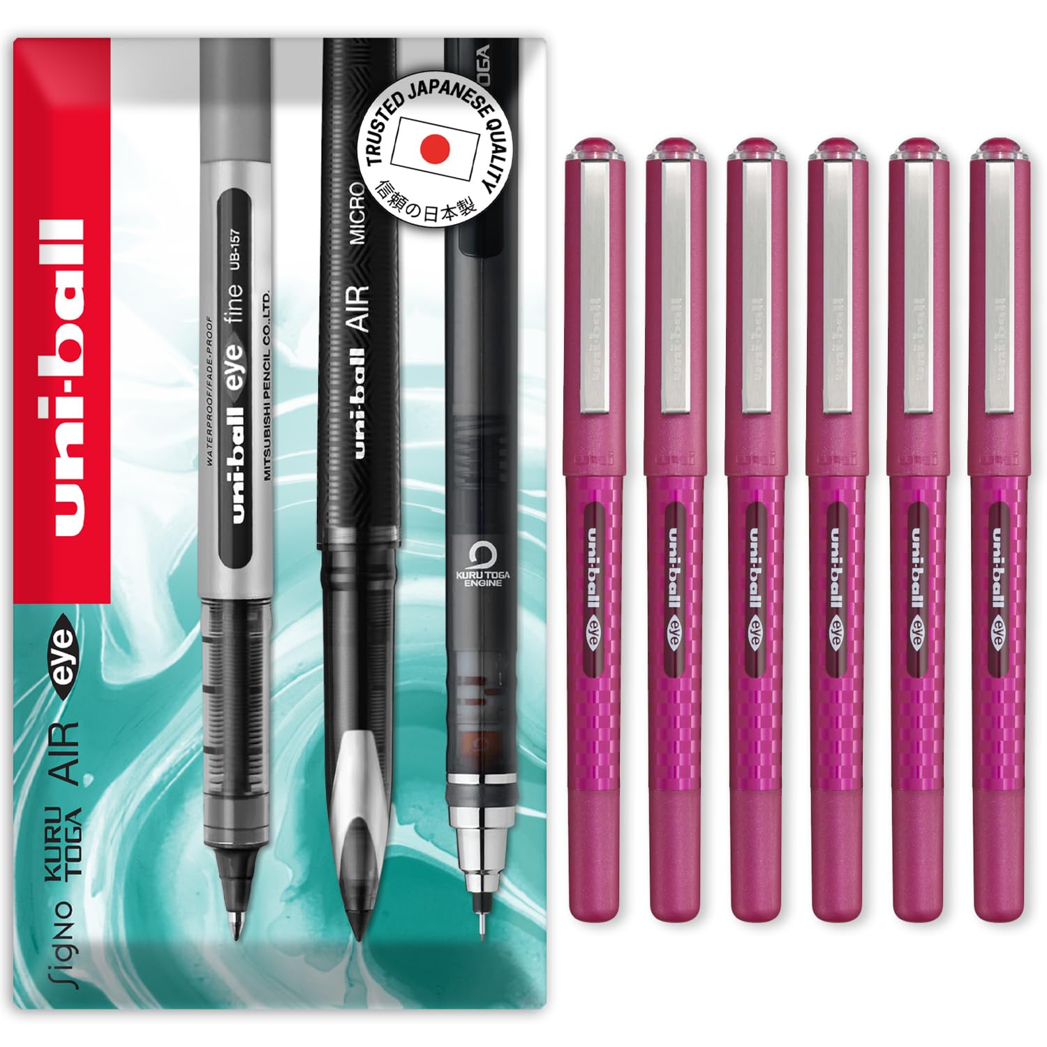 uni-ball EYE - UB-157D Liquid Ink Rollerball Pens - 0.7mm Nib - In Envelope Gift Packaging (Pack of 6, Wine Red)