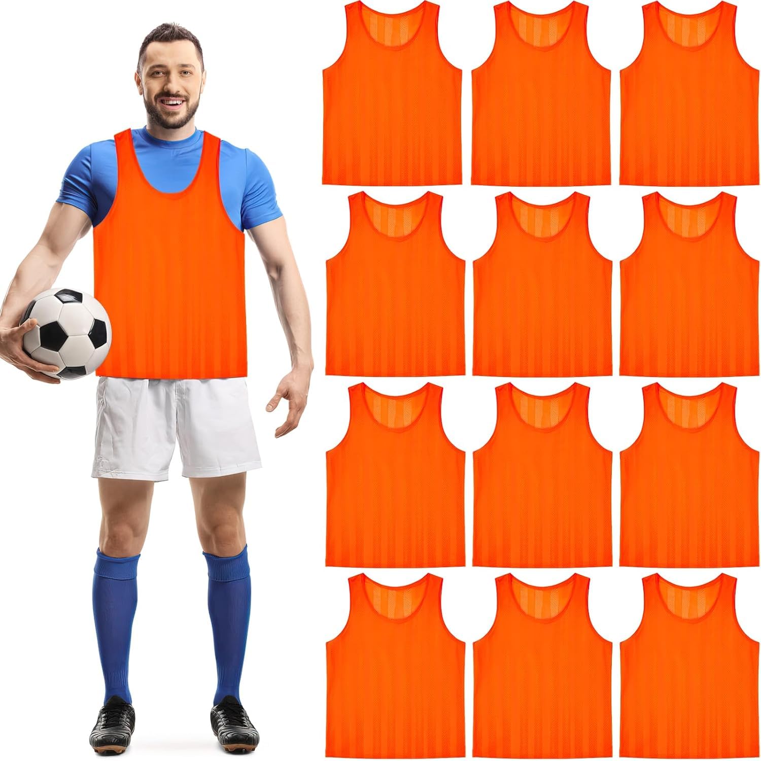 12 Pack Sports Training Bibs for Adult Youth, Comfortable & Breathable Mesh Vests Football Bibs, Lightweight Team Practice Jerseys for Soccer Rugby Basketball Sports (Orange)