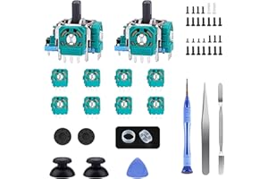 Joysticks Replacement for PS5 Controller, AOLION 3D Joystick Module Parts, 55 PCS Controller parts with 8 Potentiometer, 2 Joystick, Thumbstick, 10 Protective Ring and More black