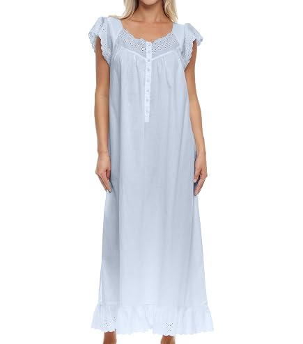 Alexander Del Rossa ADR Women's Victorian Blue Cotton Nightgown