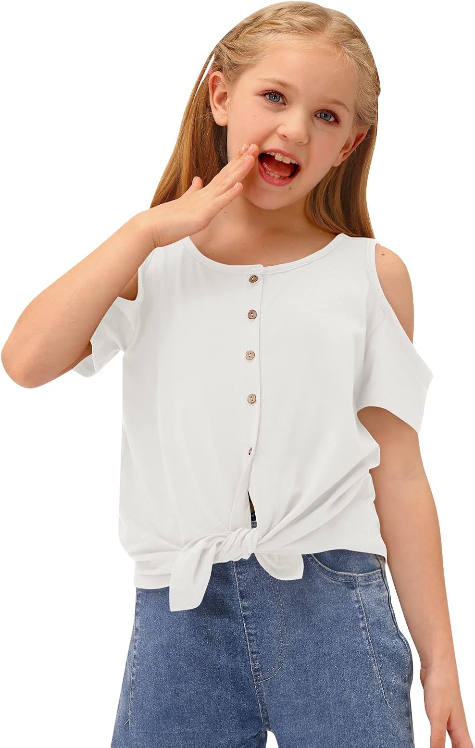 BesserBay Girl's Casual Solid Twist Knot Front Tunic Shirt Cold Shoulder Top 3-12 Years: Clothing