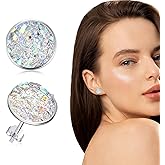Silver-tone Faux Druzy Stud Earrings，925 Sterling Silver Hypoallergenic Natural Gemstone Earrings for Women Trendy Fashion