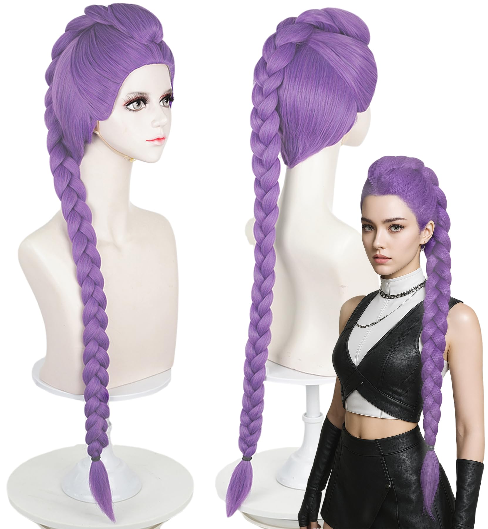 Photo 1 of LABEAUTÉ Purple Cosplay Wig for Girls and Women with Ponytail, Heat Resistant Hair for Cosplay Synthetic Hair Halloween Costume Party Hair