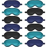 Cutecrop 12 Pcs Silk Sleep Masks Soft Satin Eye Masks with Adjustable Elastic Strap for Sleeping Comfortable Blindfold Eyeshade for Men Women Nap Night Travel Gifts (Black, Dark Green, Navy Blue)