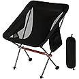 SHALLWE Ultralight Portable Camping Chair,Aviation Aluminum Frame Compact Folding Chairs, 300lbs Capacity with Wide Feet and Storage Bag, Suitable for Camping,BBQ,Hiking,Beach,Lawn (Black)