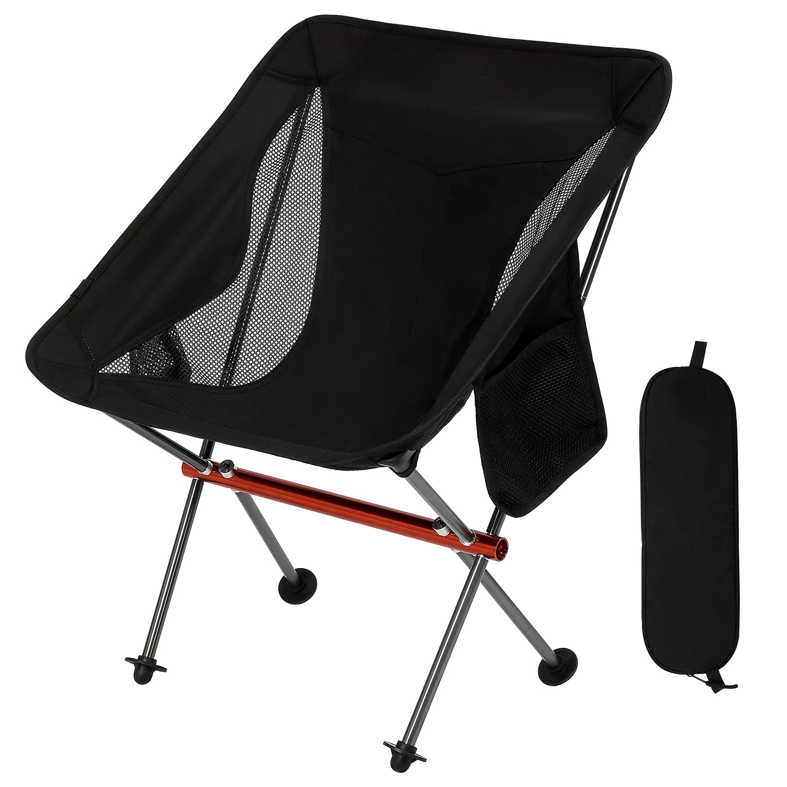 SHALLWE Ultralight Portable Camping Chair,Aviation Aluminum Frame Compact Folding Chairs,300lbs Capacity with Wide Feet and Storage Bag,Suitable for Camping,BBQ,Hiking,Beach,Lawn(Black)