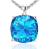 Belinda Jewelz Women's 14k White Yellow Gold Necklace Birthstone Fine Jewelry Hanging Pendant Necklaces Sparkling Prong Sterling Silver Chain with Cushion Shape Gemstone Jewelry Gift