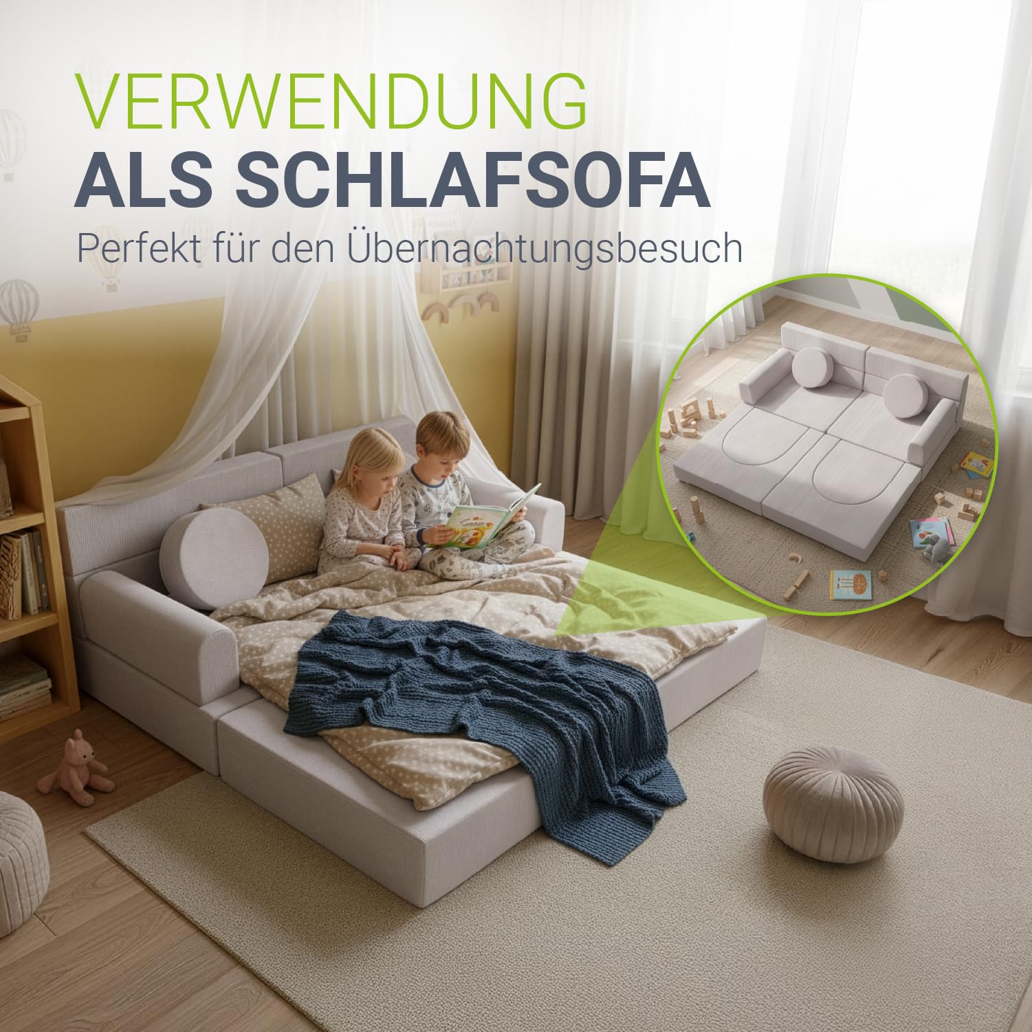 Juskys® Kindersofa Kayo – Cord, modular & weich, Sofa für Kinderzimmer & Spielzimmer, sicher, flexibel, pflegeleicht, mit abnehmbaren Bezügen – Beige 4