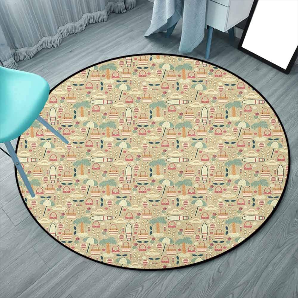 Beach Natural Fiber Area Rug 5'3" Round, Multicolor, Summer Vacation on