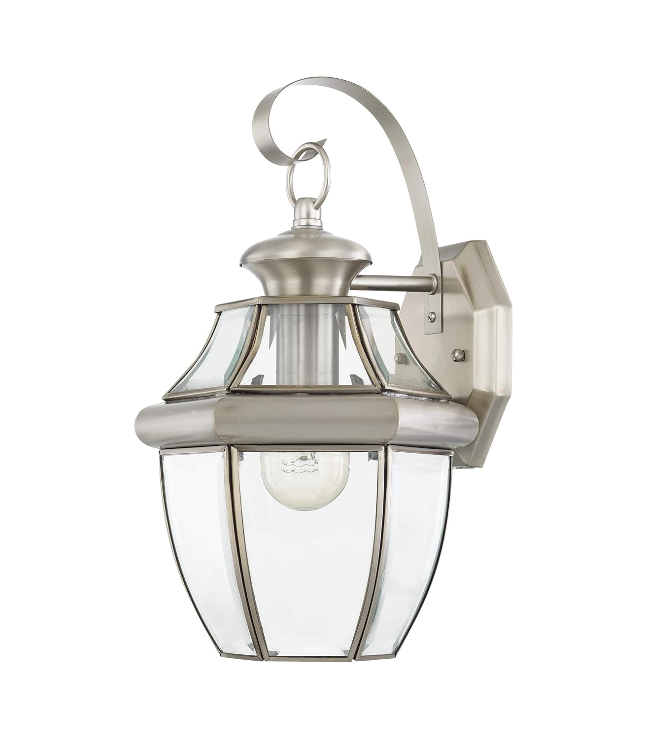 Livex Lighting 2151-91 Monterey 1 Light Outdoor Brushed Nickel Finish Solid Brass Wall Lanternwith Clear Beveled Glass