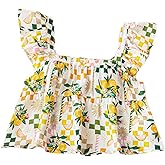 Floerns Women's Printed Square Neck Crop Tops Cap Sleeve Ruffle Hem Summer Blouse
