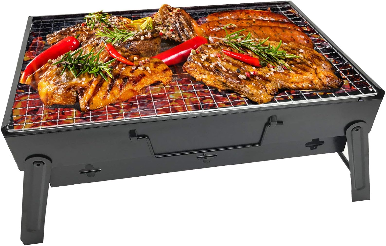 RIGMA Portable Barbecue Charcoal Grill - Folding & Lightweight Compact BBQ - Stainless Steel Carry-ON for Camping, PICNICS, Backpacking, BACKYARDS, Survival, Emergency Preparation (Large)
