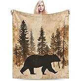 Qycazzw Bear Forest Silhouette Blanket Gifts for Women Kids, Rustic Wildlife Theme Flannel Blankets, Warm Cozy Soft Throw for Bedroom, Camping, Couch, Decor 50x60 in