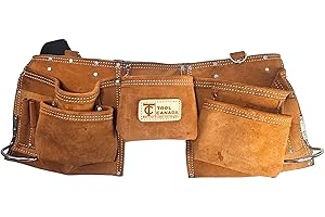 Tool Canada Tool Belt with 11 Pockets for Tradeswork, Adjustable 32-52"" Waist, Durable Leather Construction