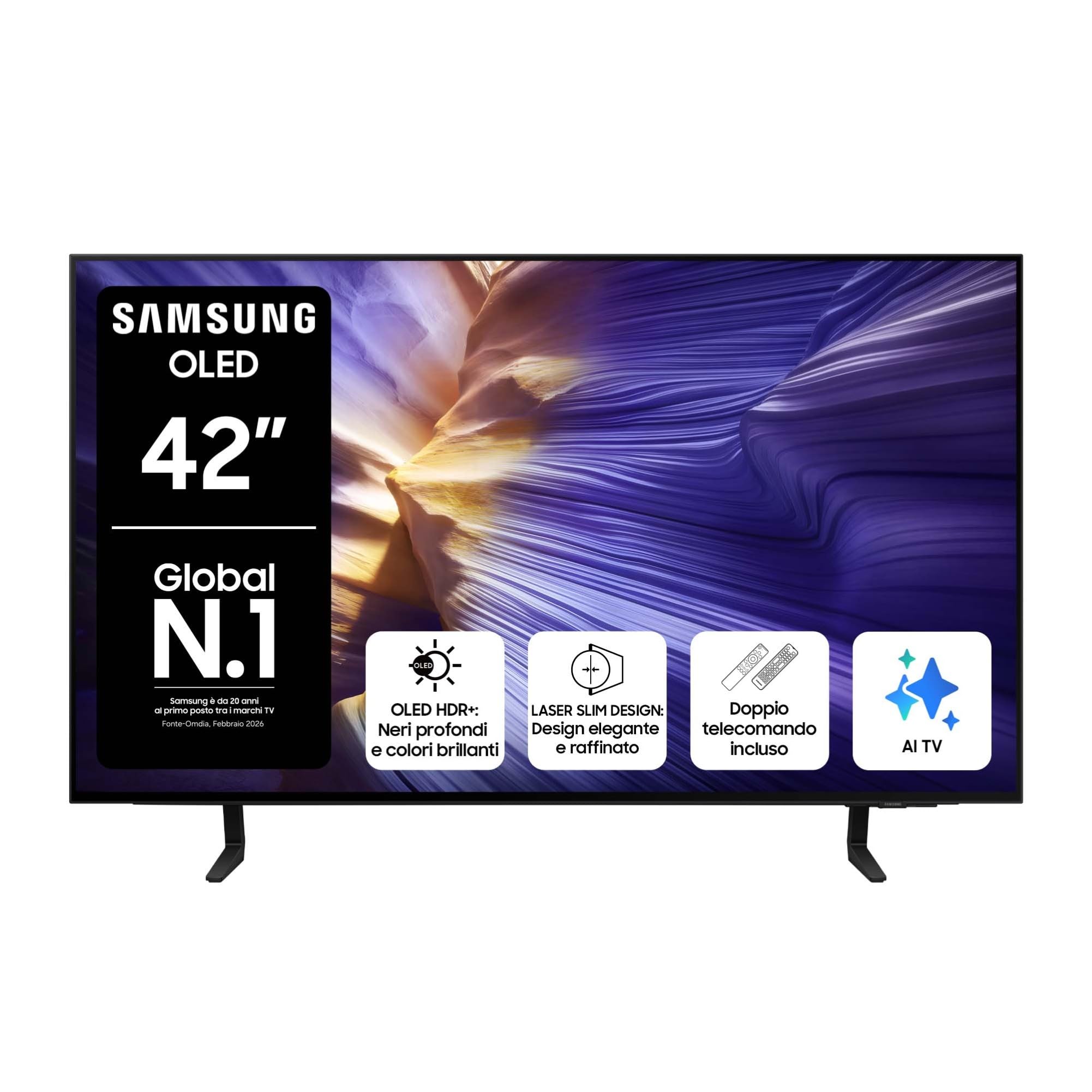 Samsung OLED 4K Vision AI Smart TV 42'' QE42S90FAEXZT Processore NQ4 AI Gen3r, 4K AI Upscaling Pro, OLED HDR+, Motion Xcelerator 144Hz, PACCHETTO INTRATTENIMENTO, 2025