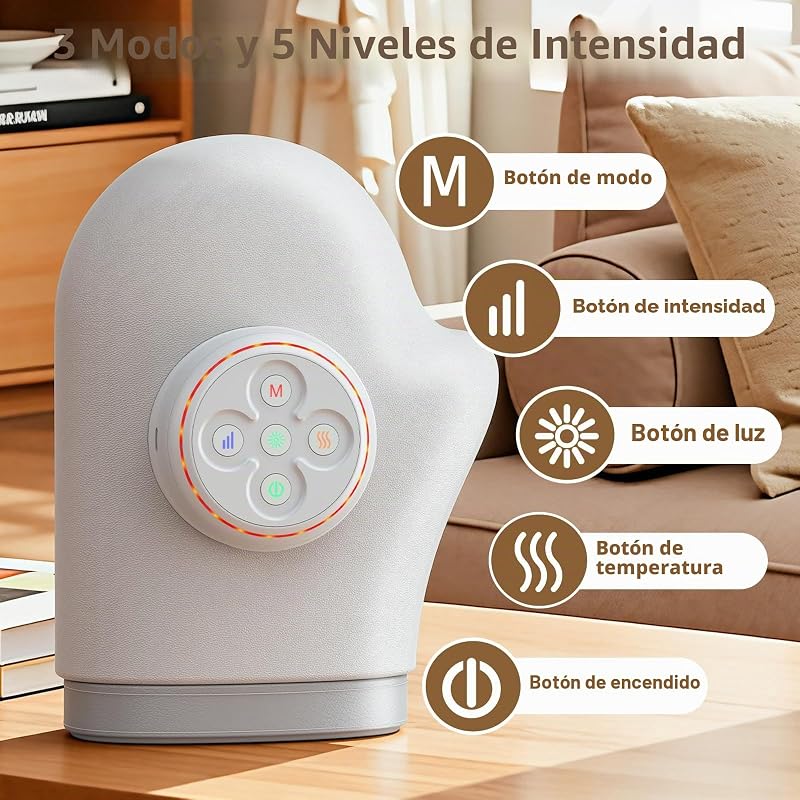 Massajador de Mãos Cinzento, Calor, Compressão de Ar 3 Modos e 5 Níveis