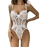 Climsphere Diary Sexy Lingerie for Women,Floral Lace Teddy Bodysuit,One Piece Wedding Lingerie for Bride