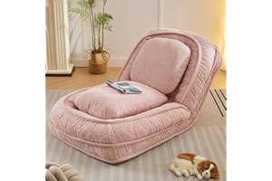 Fussbric Foldable Lazy Sofa Floor Chair, 5-Position Adjustable Backrest Chaise Lounge Chair Indoor, Folding Tatami Lazy Sofa Bed, Floor Gaming Chair with Thicken Cushion,Pink