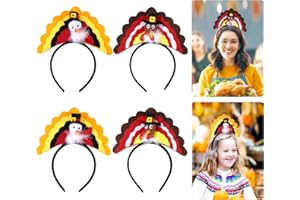 FUNSLANE 4 Pack Thanksgiving Turkey Headbands Costume Headband & 20 pcs Make-a-Turkey Stickers,Thanksgiving Turkey Hat for Party Favors Supplies Kids DIY Hair Accessories Autumn Fall Harvest Decoration