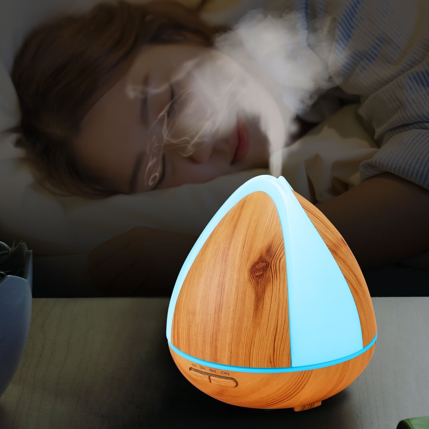 OMOTON Ultrasonic Aroma Diffuser 300ML Cool Mist Humidifiers Aromatherapy with 7 Adjustable LED Lights, Essential Oils Air Purifier, Super Quiet