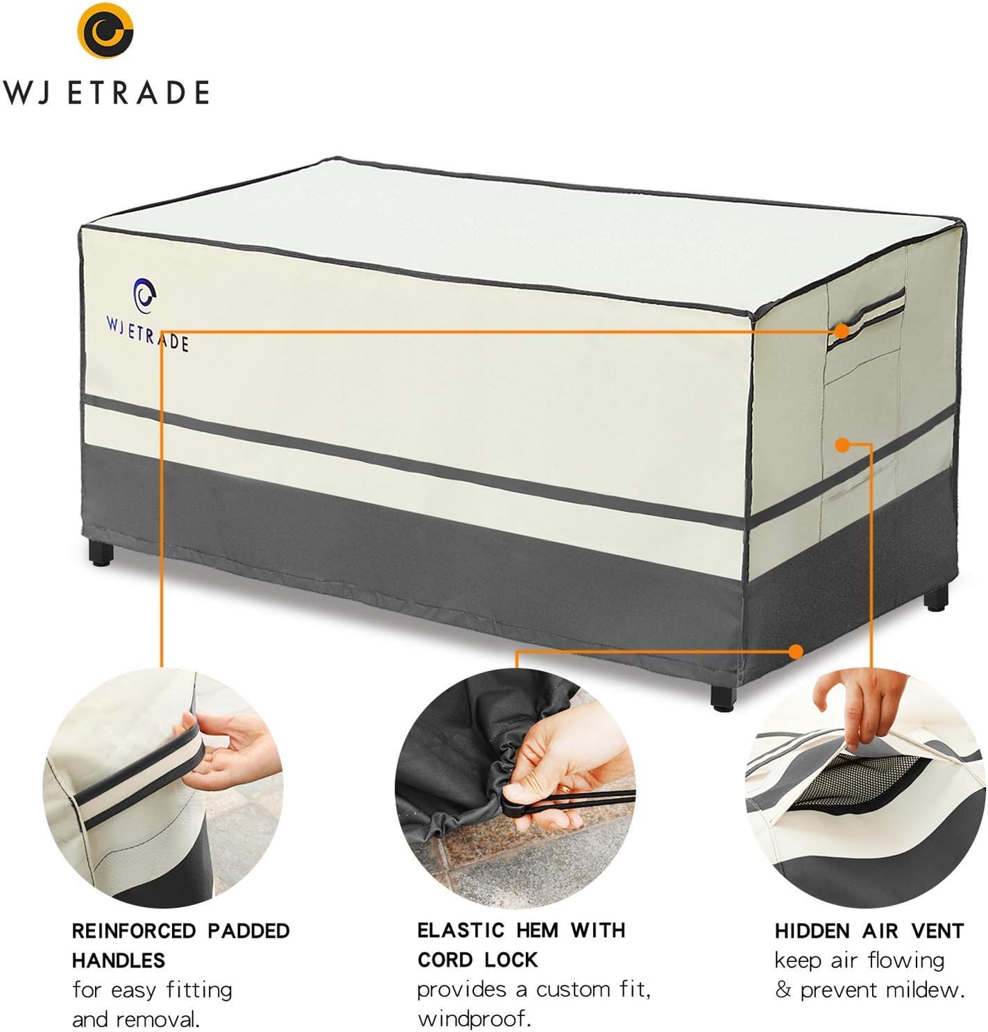 WJ eTrade Patio Table Covers, Outdoor 600D Heavy Duty Waterproof UV Resistant Dining Table Cover, 67x44x28 inch, Beige+Grey: Kitchen & Dining