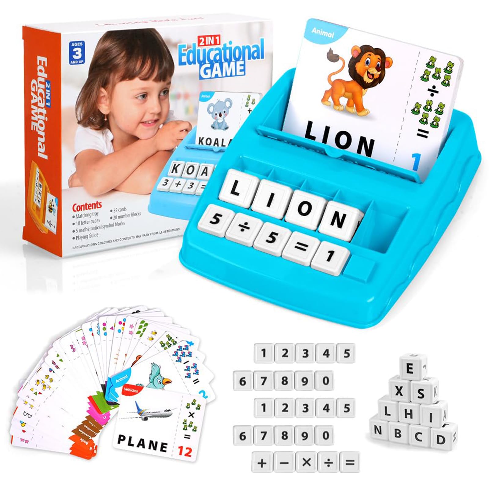 OSDUE Matching Letter Set, Word Math Puzzle Early Learning Montessori Educational Set, 64 Words 32 Flashcards, Birthday Gifts