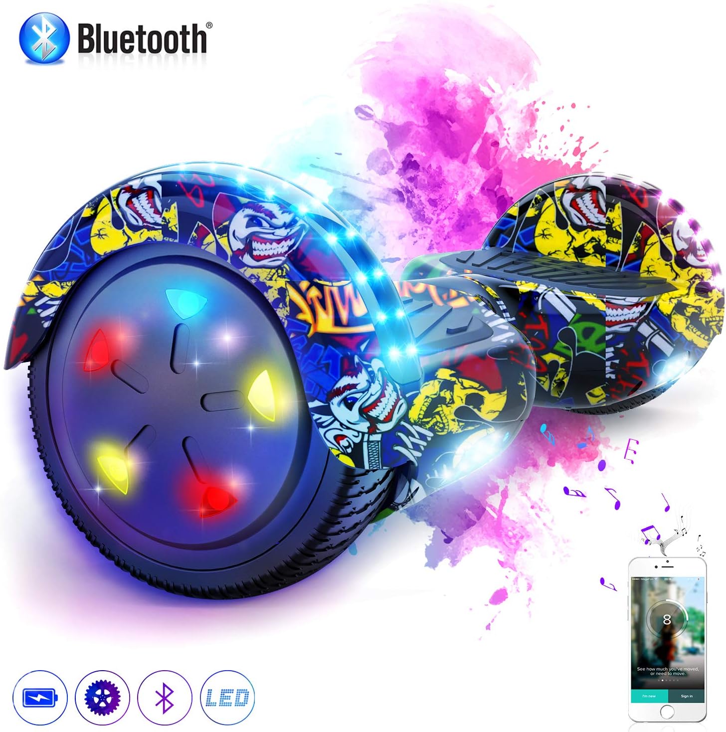 MARKBOARD Self Balancing Electric Scooter - 6.5" Hoverboards Segway Skateboard -built in Bluetooth Speakers Gift for kids- LED Wheel