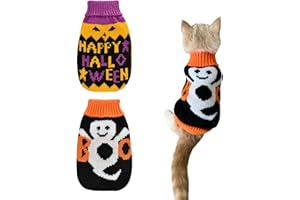 ShuRung 2Pcs Halloween Dog Sweaters Kitten Cat Knitwear Puppy Cat Halloween Pumpkin Ghost Sweater Pet Halloween Sweater Clothes Outfit Costume for Kittens Cats Puppies Small Medium Dogs XS