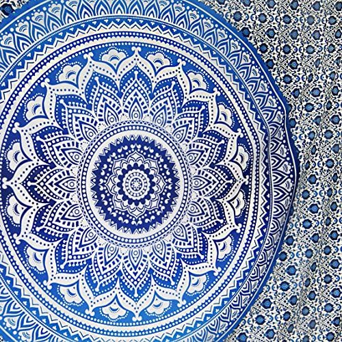 HomeFairy Blue Mandala Tapestry Wall Hanging - Large Bohemian Hippie Art Decor - Indian Ombre Design - Long Lasting Vivid Colors Machine Washable - Queen Size 80 x 60 Inch