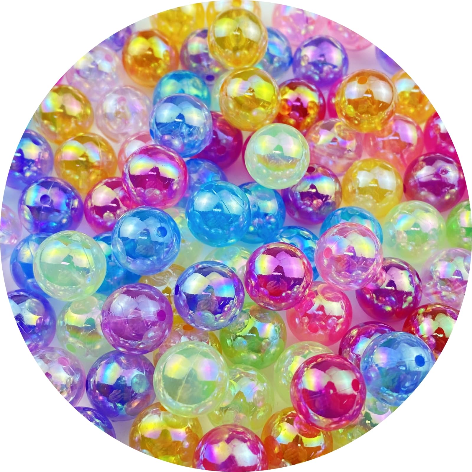 Photo 1 of 100pcs Acrylic Round Beads 12mm AB Colors Craft Beads Round Spacer Beads with Holes for Earring Bracelet Necklace Key Chains Jewelry Making(Mix AB Colors)