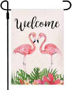 Doncida Welcome Flamingo Garden Flag Double Sided Watercolor Painting Garden Flag, Burlap Yard Flag Seasonal Summer Outdoor Decoration 12.5 x 18 Inch