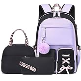 Backpack for Girls Women College Laptop Backpacks Girl Cute School Bag Set with Lunch Box Kids Bookbag with USB Charging Port College Middle High School Backpack for Teen Girls Travel Daypack-Purple
