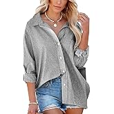 Flowyair Women's Oversized Button Down Shirts Business Casual Long Sleeve Blouse Work Striped Tops