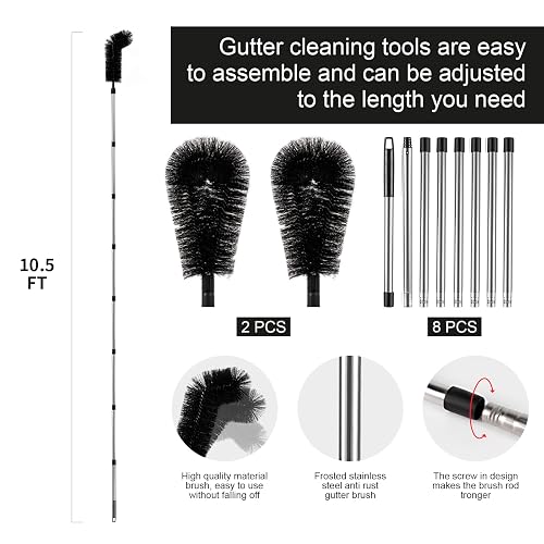 Gutter Brush Brooms Gutter Cleaning Brush Kit – 8.5 Ft Extendable Pole ...