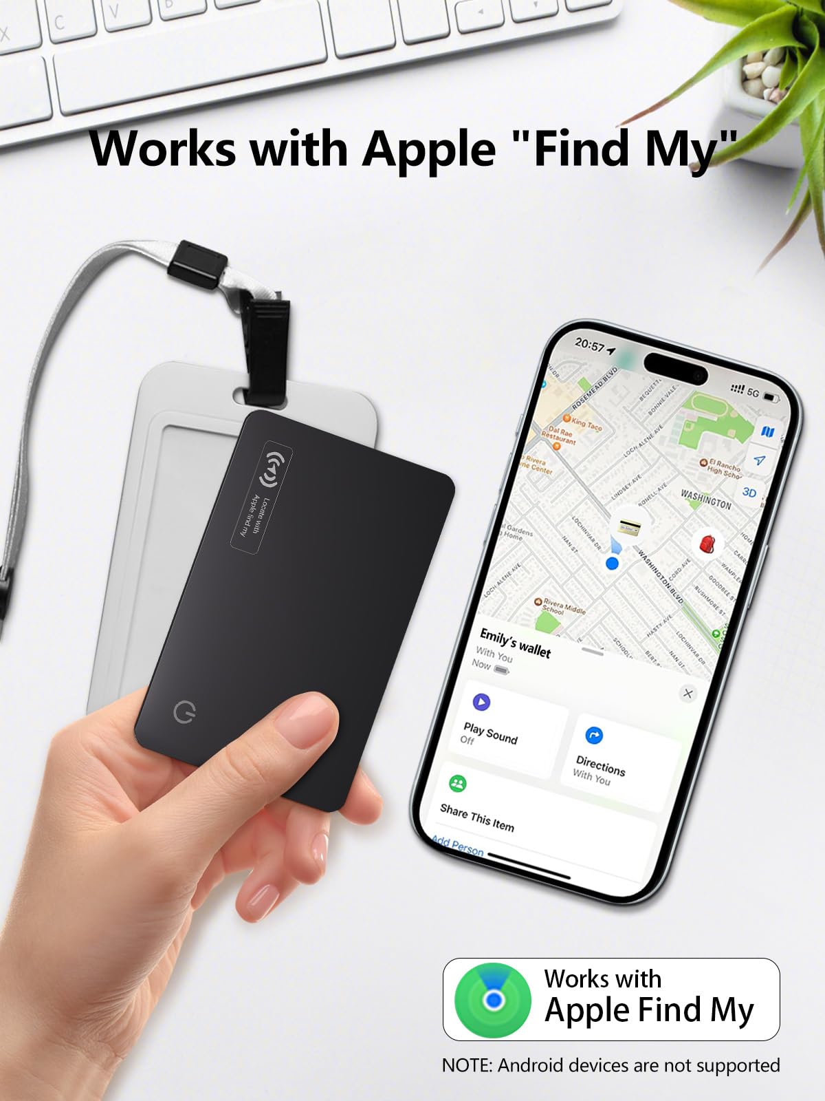 Wallet Tracker Card, Ultra-Slim Wallet Card with Apple Find My (iOS Only), Rechargeable Wallet Finder Smart Card Tracker Item Locator for Luggage, ID/Credit Card, Passport (Black, 2 Pack)