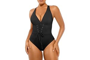 SHAPELLX Women One Piece Swimsuits Tummy Control Bathing Suits Push Up Slimming Swimwear with Built-in Bra V Neck