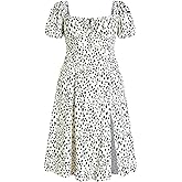 CIDER Women's Plus Size Dress Floral Fruit Square Neck Puff Sleeve Split Sun Dress Summer Midi Dresses Vacation Outfits