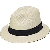 Summer Straw Panama Fedora Sun Hat UV Protection Beach Cuban Trilby Hats for Men and Women