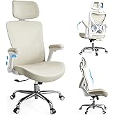 Ergalithic Office Home Ergonomic Desk Chair-Computer X-Shaped Chair Mesh PU Leather with Adjustable Lumbar Support-Executive Chair High Back with Headrest Flip-Up Arms for Long Hours (Beige)