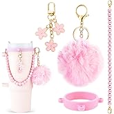 Lestp Water Bottle Accessories for Owala Stanley Cup Accessories Set Hot Pink Water Bottle Handle Strap Decoration Cute Tumbler Cup Accessories Set for Women Water Bottle Holder with Strap