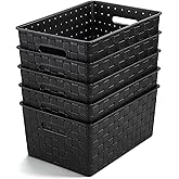 Bekith 5 Pack Woven Plastic Storage Basket, Small Plastic Storage Bin, Rectangular Cabinet Organizer for Home & Office, 9.8" L x 7" W x 4.5" H