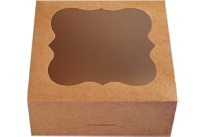 CHERRY 15-Pack 7"x7"x3"Brown Bakery Boxes with PVC Window for Pie and Cookies Boxes Medium Natural Kraft Paper Cardboard Box,Pack of 15