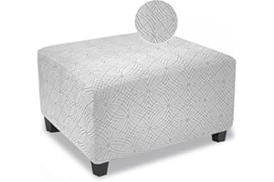 TOPHMDECOR Ottoman Cover Square,X-Large Thick and Stretchable Ottoman Slipcover for Square and Rectangle Ottomans,Furniture Protector and Foot Stool Cover for Living Room Decor,Light Grey,X-Large