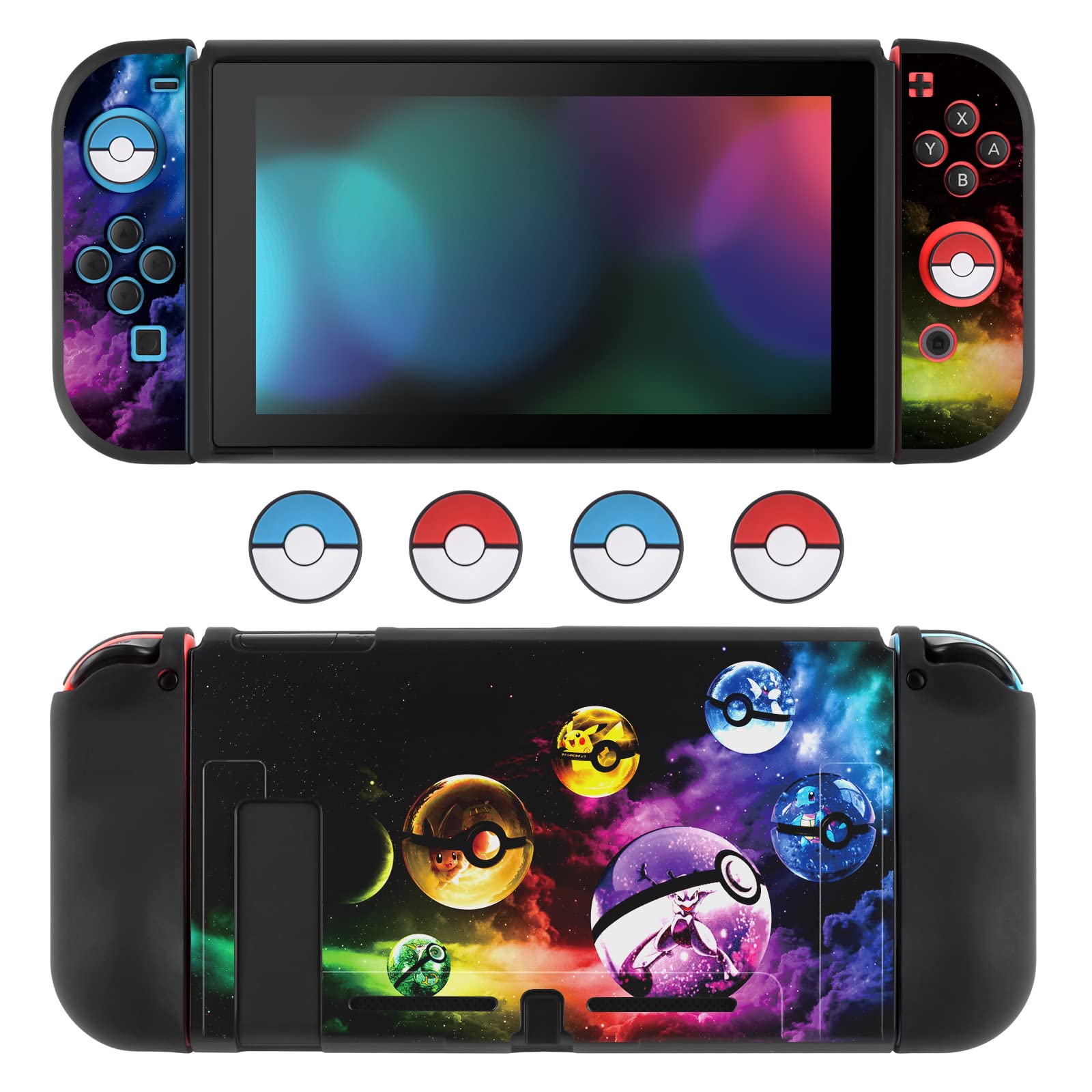 Photo 1 of DLseego Cartoon Balls Switch Protective Case Cool Soft TPU Shell Shockproof Scratch Resistant Cover Joy Con Japanese Amine Skin with 4PCS Blue and Red Balls Thumb Grips Caps for Switch 2017