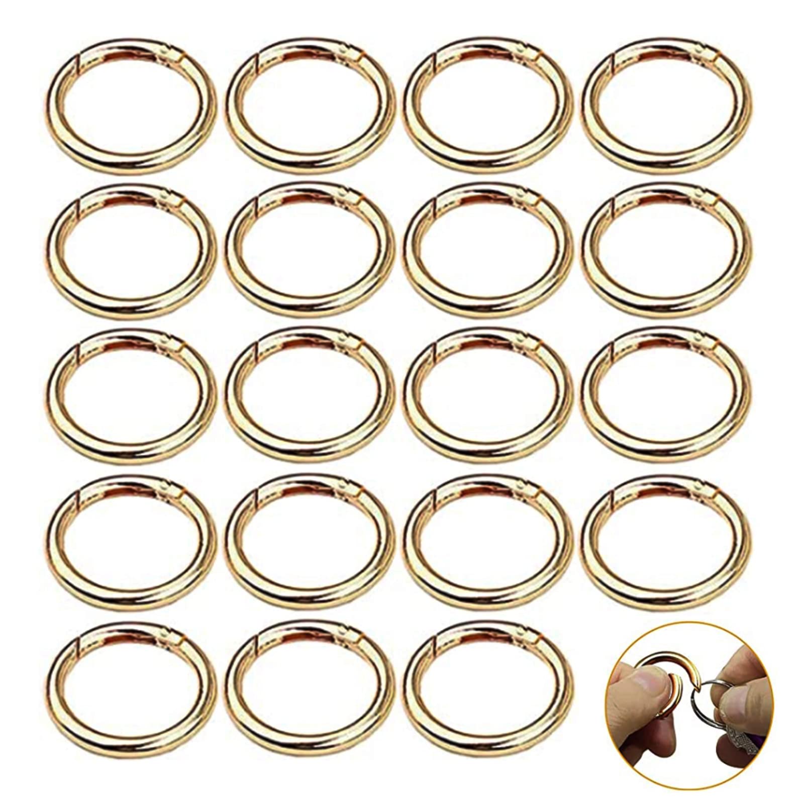 Ruikdly 20pcs 33mm Golden Zinc Alloy Round Carabiner Jump Ring Spring Coil Carabiner Buckle for Crafts, Luggage, Wallets, Key Chains, S