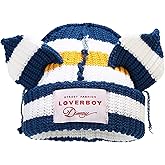 Striped Cat Ear Beanie Soft Knit Winter Hat for Women Men Y2K Punk Aesthetic Skull Cap